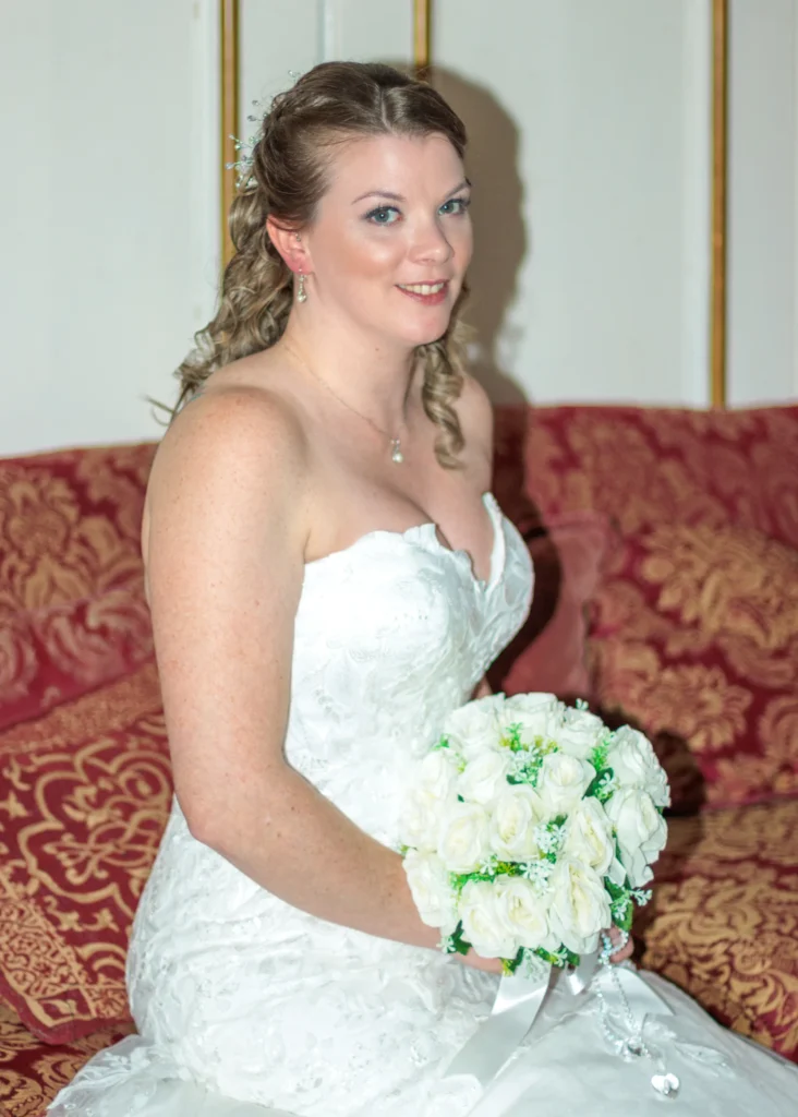 Bride Sam waiting to go to her Wedding Ceremony to Bradley.